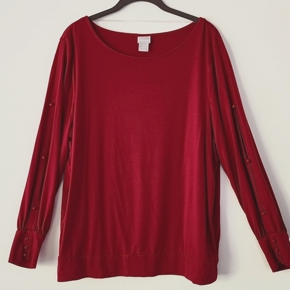 Chico's 3 Raspberry Red Round Neck Cut Out Sleeves Dressed Buttons Top XL B24 - Picture 11 of 11